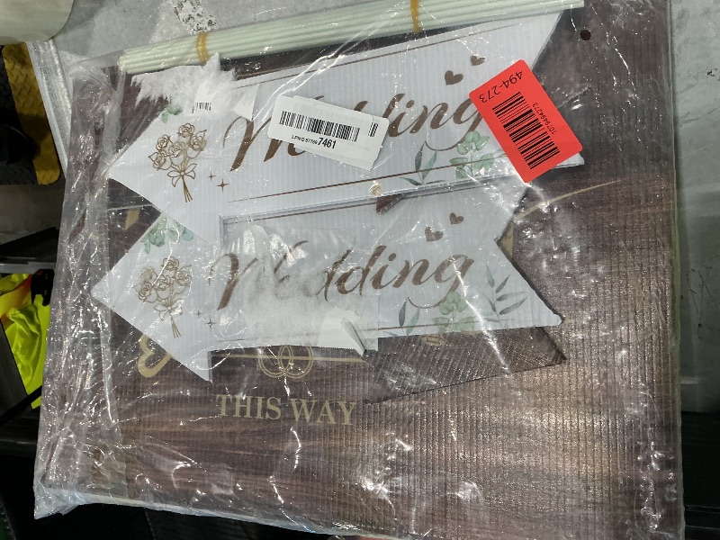 Photo 1 of 10 Pcs Wedding Direction Signs Sage Green Wedding This Way Directional Double Sided Arrow Road Signs with Stakes for Large Entrance Ceremony Party Indoor Outdoor Yard Lawn Parking Signs for Reception