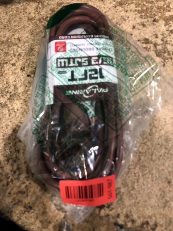View 2 of 12 Ft Brown Flat Plug Extension Cord, 16 Gauge Heavy Duty Power Cord