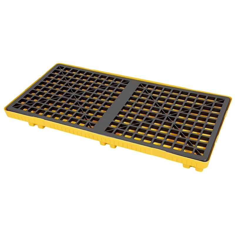Photo 1 of 
2 Drum Spill Containment Pallet, 2000 lb Capacity, Low Profile HDPE Stackable Tray with 8.5 gal Sump for Oil and Chemicals Storage, Garage Workshop, Shop Floor Areas Yellow
