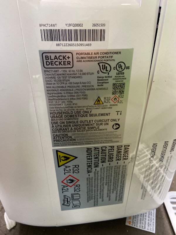 View 3 of *** PARTS ONLY *** BLACK+DECKER Smart Portable Air Conditioner, 14,000 BTU, BPACT14WT, White