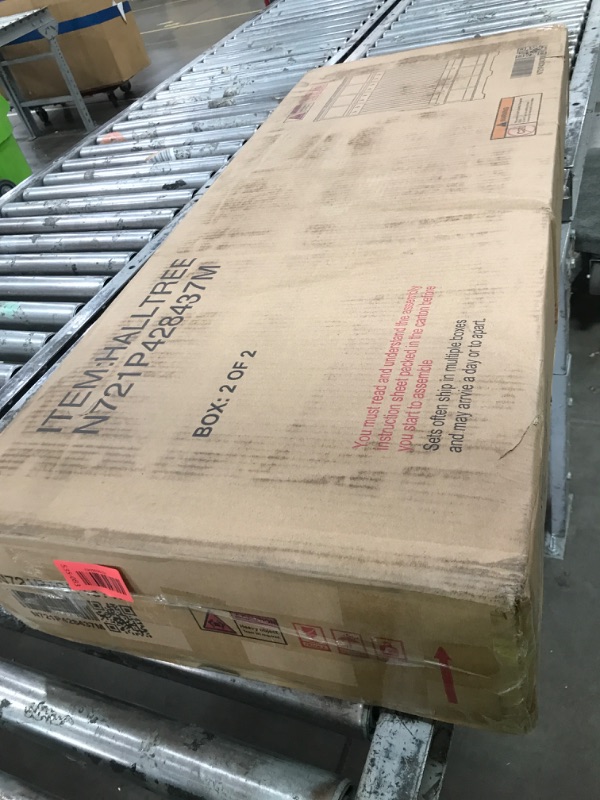 View 2 of *****PARTIAL SET, MISSING BOX 1/2***** Merax Farmhouse Hall Tree with Bench and Shoe Storage, 59" Entryway Bench with Coat Rack, 3-in-1 Hall Tree with Top Compartments and 8 Hooks for Hallway, Living Room, Green