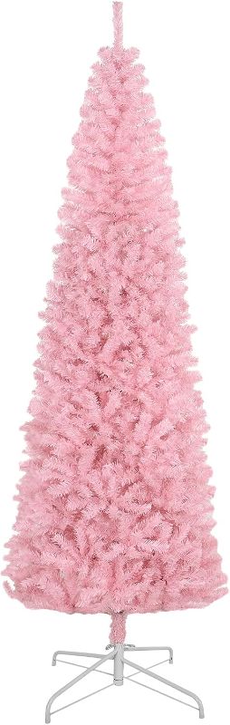 View 1 of **MISSING TREE STAND**HOMCOM  Douglas Fir Pencil Christmas Tree, Slim Artificial Christmas Tree with 1168 Branch Tips and Metal Stand, Skinny Hinged Xmas Tree for Home Party Holiday Decoration, Pink
