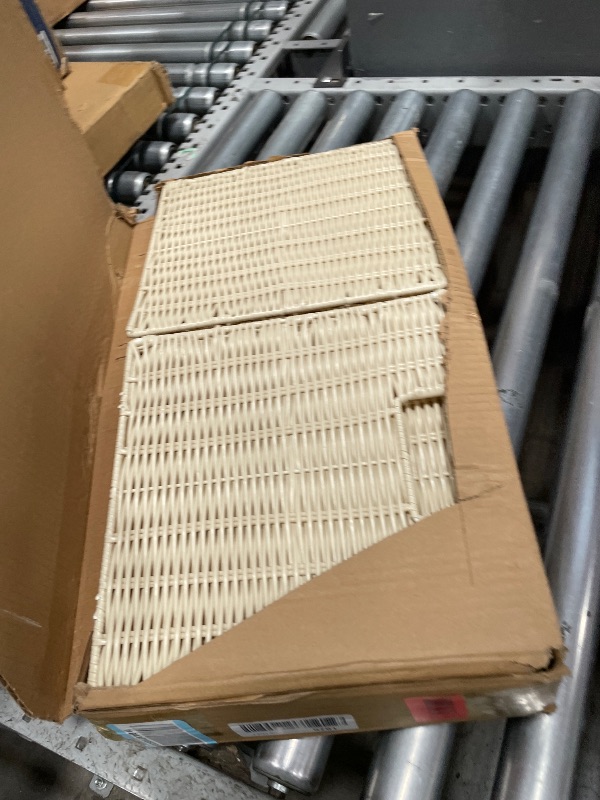 Photo 1 of 10.5 x 10.5 in Plastic Wicker Baskets for Cube Storage, Collapsible Square Wicker Storage Basket Set of 4, Rattan Storage Cube, Square Baskets for Shelves - lvory