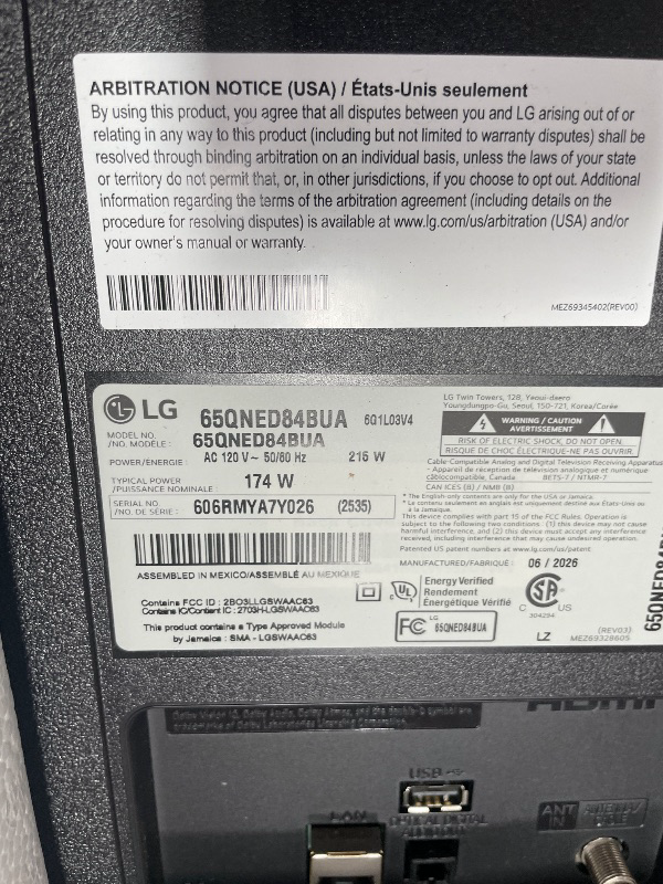 Photo 1 of **DAMAGED** LG 65-Inch Class QNED evo AI QNED84B Series Mini LED 4K Smart TV w/HDR10, AI Super Upscaling 4K, Filmmaker Mode, Wow Orchestra, Compatible with Alexa (65QNED84BUA, 2026)