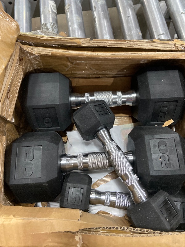 Photo 1 of *** PARTIAL SET *** CAP Rubber Hex Dumbbell Set with Black A-Frame Rack