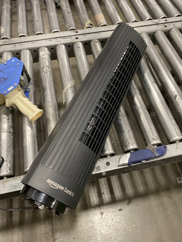 Photo 1 of **MISSING BASE, DOESNT ROTATE*** Amazon Basics 28" 60-Degree Oscillating Tower Fan with Powerful Airflow for Bedroom, Living Room, Office, 3 Speeds, Mechanical Control, Air Circulator, 35W, 27.8"H x 9.4"D x 9.4"W, Black