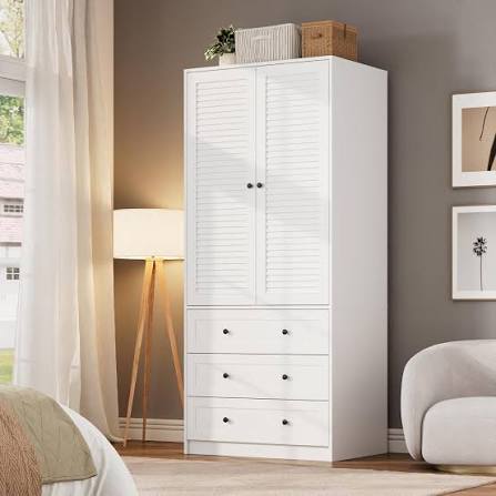 View 1 of **PARTSONLY**Garvee Storage Cabinet with 3 Drawers and Hanging Rod - White