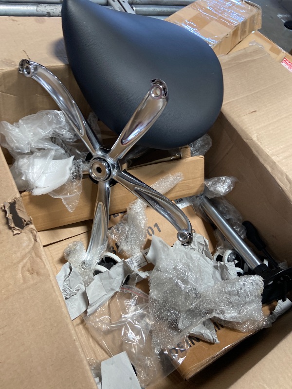 View 2 of ** PARTS ONLY**KKTONER Rolling Saddle Stool PU Leather Swivel Adjustable Rolling Stool with Wheels Salon Chair Black