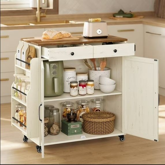 Photo 1 of ***MISSING BOX 1, BOX 2 OF 2 ONLY***VASAGLE Mobile Kitchen Island,Portable Island with Spice Rack,Mobile Cart with Storage Cabinet,17.7 x 36.5 x 36 Inches,