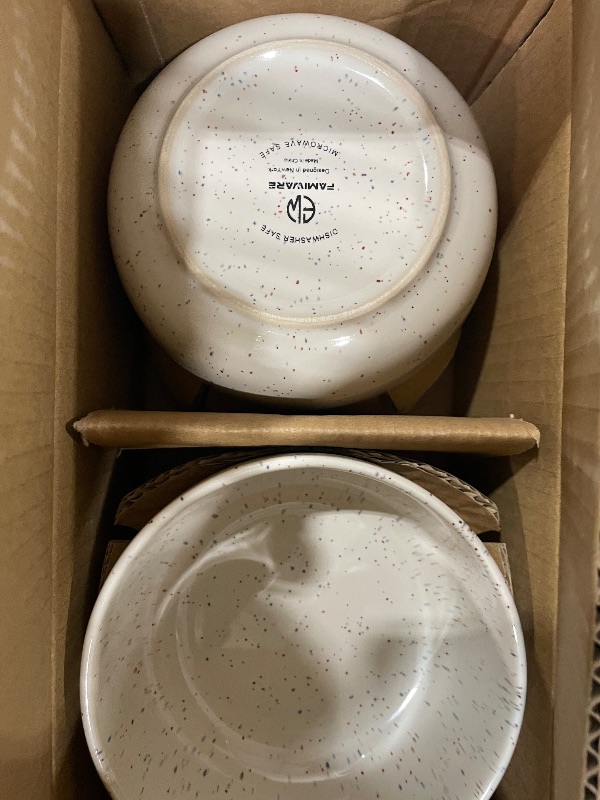 Photo 1 of ****WAS 24 MISSING 12 **** Famiware Meteor Plates and Bowls Sets, 24-Piece Stoneware Dinnerware Sets, Dishes Set for 8, Microwave and Dishwasher Safe Tableware, Creamy White