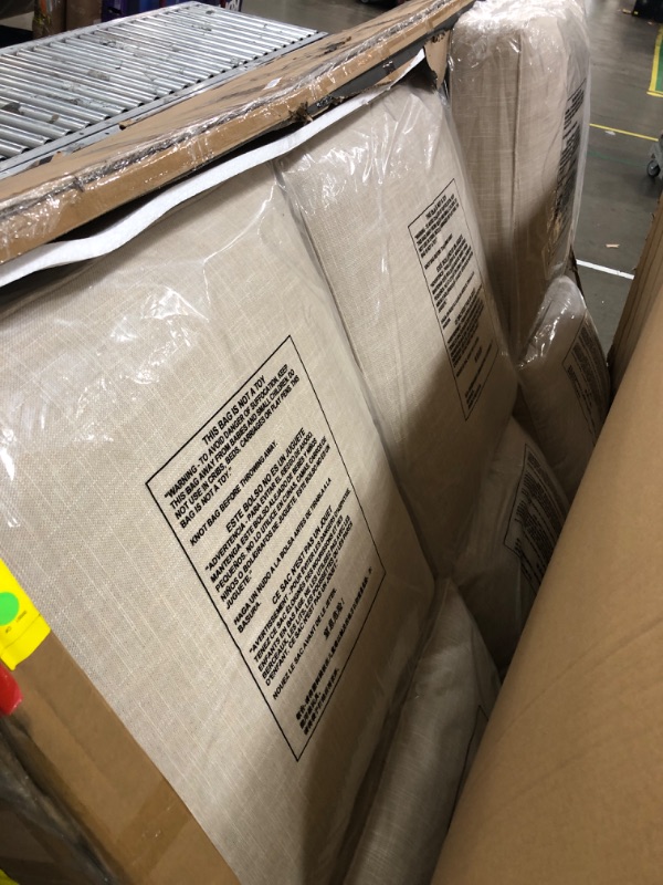 Photo 1 of ***MAJOR DAMAGE***Signature Design by Ashley Clare View Outdoor Patio Sofa, 4 Throw Pillows, Nuvella Weather Resistant Fabric, Eucalyptus Wood, 81" W x 35" D x 32" H, Beige