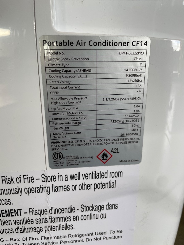 Photo 1 of 14000 BTU Portable Air Conditioners with Remote Control, 3-in-1 Free Standing Cooling AC Unit with Fan & Dehumidifier, Cools Room up to 750 sq.ft, Smart/Sleep Mode,3 Speed,24H Timer,Window Kit
