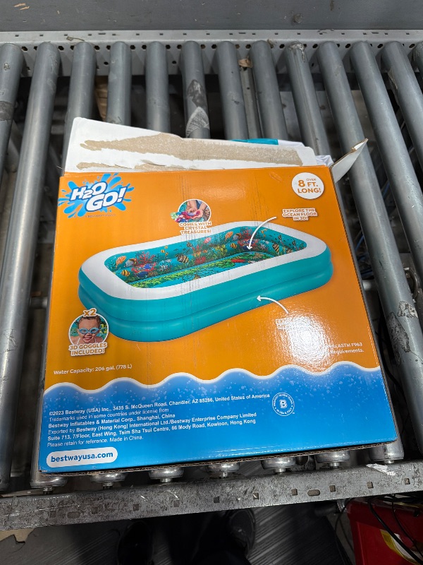 Photo 1 of 10ft Rectangular Patio Blow Up Pool, 3-Tier Family Fun, Blue