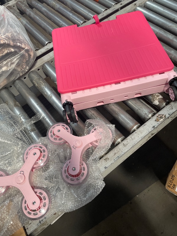 Photo 1 of **MISSING FRONT WHEELS** Gorocking Foldable Utility Cart - Pink, 8 Wheels