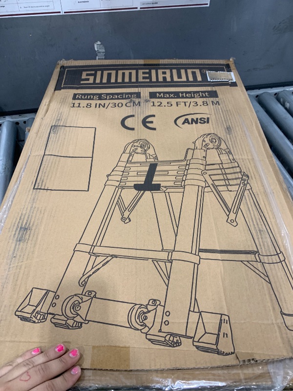 Photo 1 of ***PARTS ONLY*** 
SINMEIRUN Telescoping Ladder, 12.5 FT, A Frame, 330 lbs Capacity; Orange