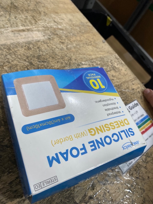 Photo 1 of 10 Pack Silicone Foam Dressing 4"x4" with Adhesive Border, High Absorbency Silicone Bandages, Waterproof Foam Bandages for Wounds Care, Bed Sore, Diabetic Foot Ulcers
