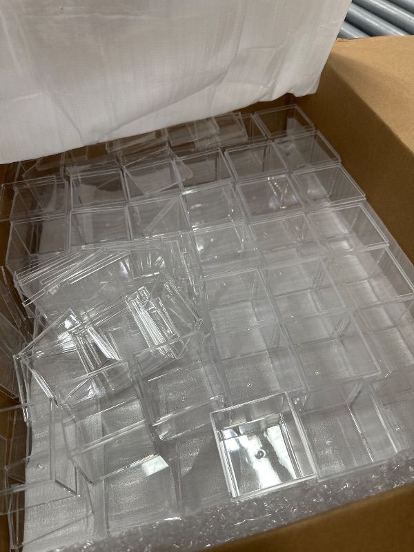 Photo 1 of **FACTORY SEALED** Tuanse 100 Pcs Acrylic Box with Lid Clear Small Acrylic Box Plastic Square Cube with Lid Mini Containers Display 2.2 x 2.2 x 2.2 Inch for Candy Pill Tiny Jewelry Toys Gifts