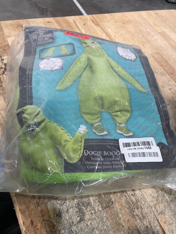 Photo 1 of ***missing headpiece*** Disney Nightmare Before Christmas Oogie Boogie Costume, Official Oogie Boogie Green Costume, Toddler Size (3T-4T)
