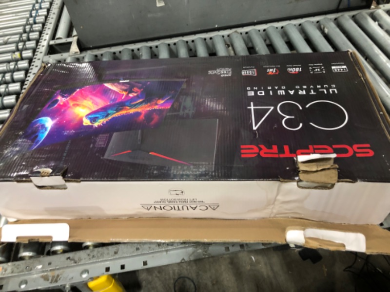 Photo 1 of ***SCREEN IS DAMAGED***Sceptre 34-Inch Curved Ultrawide WQHD Monitor (3440 × 1440), R1500, up to 180Hz/165Hz, DisplayPort x2, 99% sRGB, 1ms, Built-in Speakers, Machine Black, 2025 (C345B-QUT168)