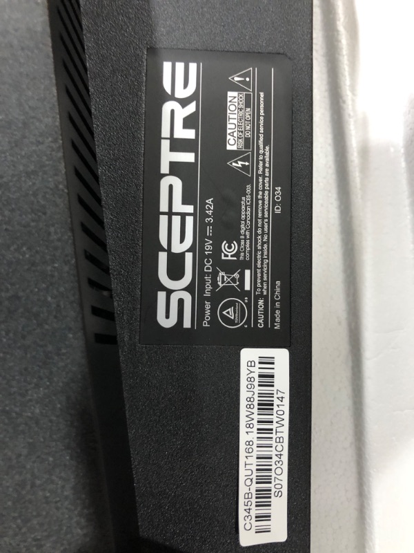 Photo 1 of ***SCREEN IS DAMAGED***Sceptre 34-Inch Curved Ultrawide WQHD Monitor (3440 × 1440), R1500, up to 180Hz/165Hz, DisplayPort x2, 99% sRGB, 1ms, Built-in Speakers, Machine Black, 2025 (C345B-QUT168)