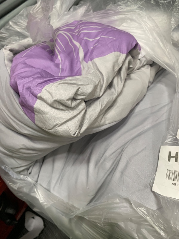 Photo 1 of **Partial Set** Purple Comforter Set Queen Size, Purple Floral Pattern Printed on Light Grey, Soft Microfiber 7 Pieces Bed in a Bag (1 Comforter, 2 Pillow Shams, 1 Flat Sheet, 1 Fitted Sheet, 2 Pillowcases)