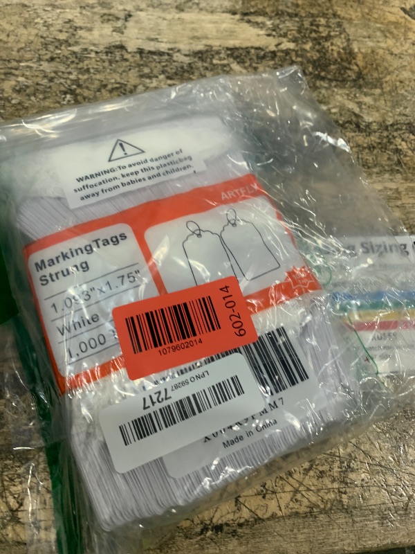 Photo 1 of 1000 PCS Pre-Strung Price Tags with String, White Paper Label Tags for Garage Sale Jewelry Clothing Retail, 1.75 x 1.093 Inch