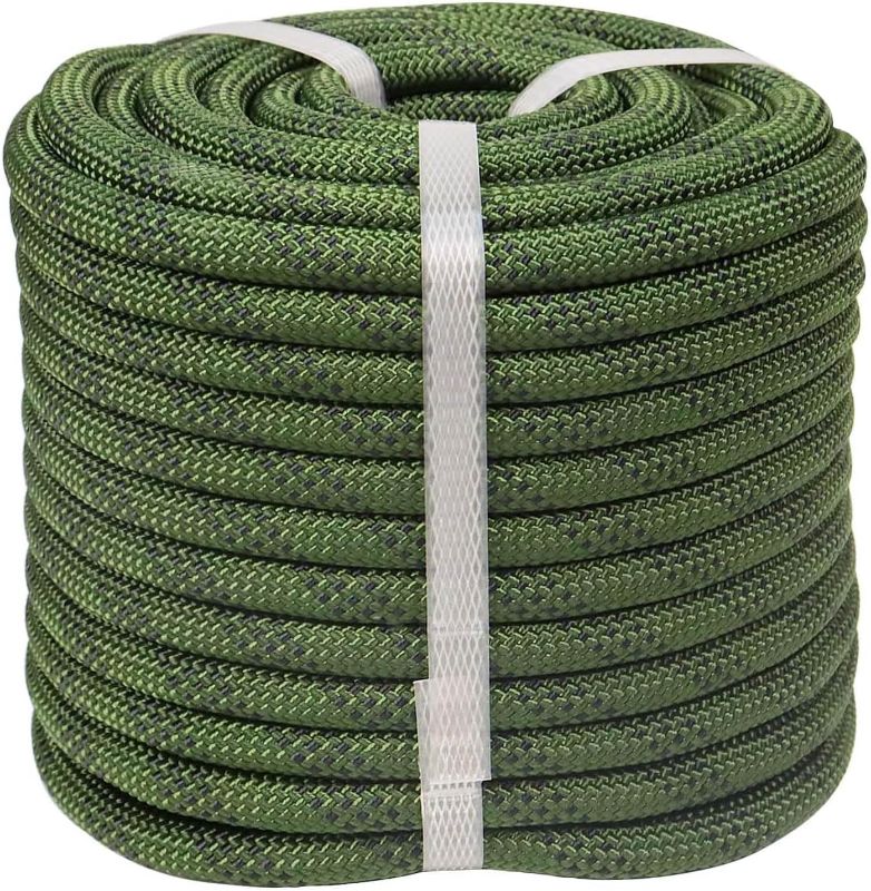 Photo 1 of 1/2in x100ft Double Braided Arborist Rope | 48-Strands Polyester Core, CE Certified Static Tensile, UV/moisture Resistant, for Tree Climbing, Rigging, Pulling, ArmyGreen