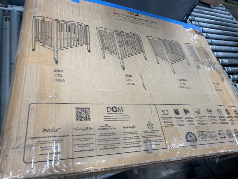 Photo 1 of **MISSING HARDWARE AND WHEELS** Dream On Me 3-in-1 Portable Folding Stationary Side Mini Baby Crib in Espresso & Mattress, GreenGuard Gold & JPMA, Use as Changer & Playpen, Locking Wheels, 3 Mattress Heights, Extra Firm Mattress