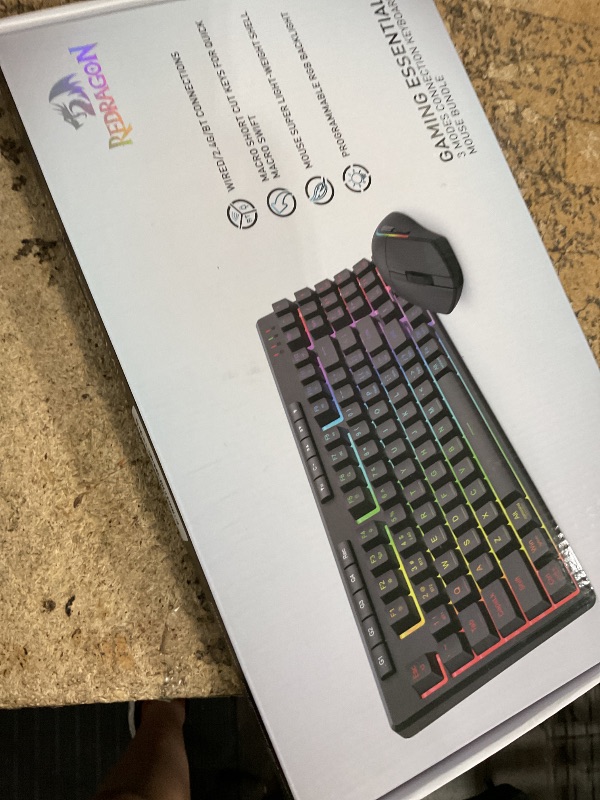Photo 1 of **missing DONGLE, BUT IS STILL BLUETOOTH COMPATIBLE**
Redragon S156 Wireless Keyboard and Mouse with Tri-Mode, Mechanical Feel Keyboard and 4800 DPI 61G Ultra-Light Gaming Mouse, RGB Backlit, 4 Macro Keys, Long Battery Life for PC, Mac, Ideal for Gamer