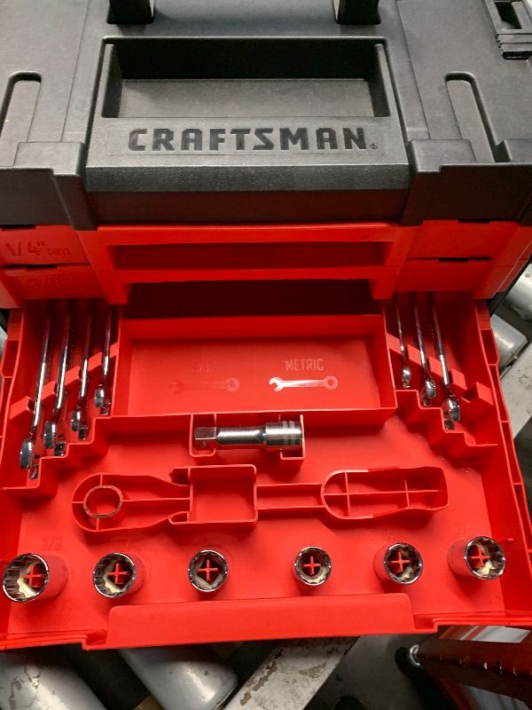 Photo 1 of ***MISSING PARTS***

CRAFTSMAN 230 Pcs Mechanics Tool Set, Socket Wrench Set, Car Tool Kit with VERSASTACK Toolbox, SAE and Metric,1/4 in, 3/8 in, and 1/2 Drive, Short and Long Arm Hex Keys (CMMT45306)