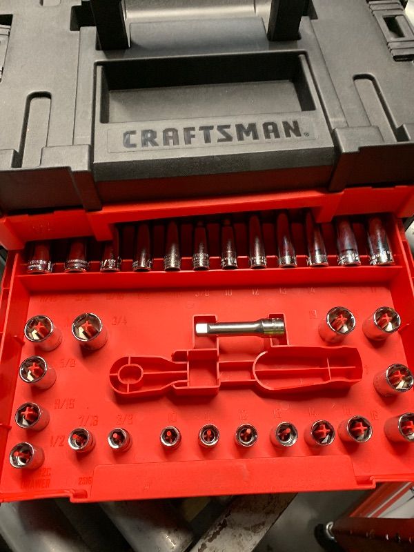 Photo 1 of ***MISSING PARTS***

CRAFTSMAN 230 Pcs Mechanics Tool Set, Socket Wrench Set, Car Tool Kit with VERSASTACK Toolbox, SAE and Metric,1/4 in, 3/8 in, and 1/2 Drive, Short and Long Arm Hex Keys (CMMT45306)