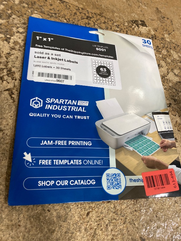 Photo 1 of 1" X 1" Matte White Printable Labels (30 Sheets, 1890 Stickers) Custom Stickers, Logo and Barcode Stickers for Laser & Inkjet Printers - Spartan Industrial Template S001
