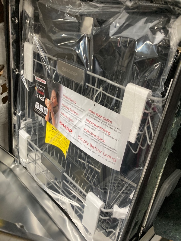 View 4 of ***It is used; it is unknown if any parts are missing. There is a small dent on one side, and it is not known if it works 100%.***Sharp SDW6726MS 24-inch Stainless Steel Dishwasher, 47 dB Library Quiet, Third Rack, Power Wash Sprayer, 12 Place Settings,