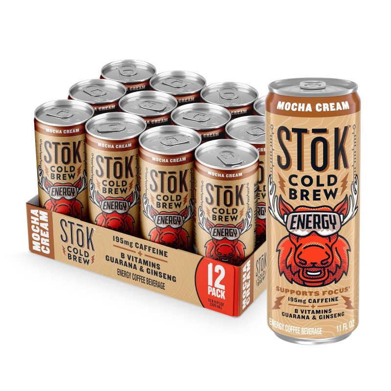 Photo 1 of **EXP:07/15/2026**SToK Cold Brew Energy Mocha Cream, Energy Coffee Beverage with 195mg Caffeine to Help Support Focus, Canned Coffee with B-Vitamins, Guarana and Ginseng, 11 fl oz, 12pk