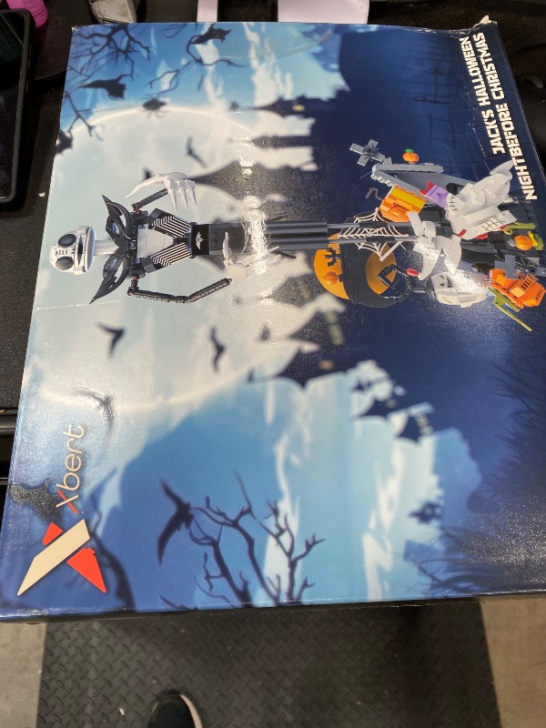Photo 1 of ***MISSING PARTS***** Xbert Skeleton Halloween Toy Building Set, Nightmare Before Christmas Halloween Decor, Pumpkin,Crucifix, Cobweb, Ghost Dog, Jack Skellington Haunted Horror Building Blocks Sets for Adult, Movie Fans