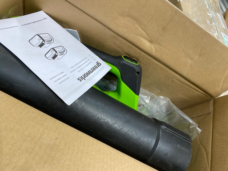 Photo 1 of **MISSING BATTERIES AND CHARGER****Greenworks 48V (24V x 2) Cordless Brushless Axial Leaf Blower (140 MPH / 585 CFM / 200+ Compatible Tools), (2) 4.0Ah Batteries and Dual Port Rapid Charger Included