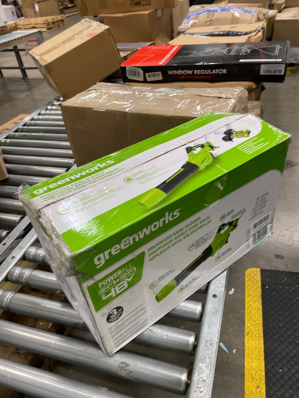 Photo 1 of **MISSING BATTERIES AND CHARGER****Greenworks 48V (24V x 2) Cordless Brushless Axial Leaf Blower (140 MPH / 585 CFM / 200+ Compatible Tools), (2) 4.0Ah Batteries and Dual Port Rapid Charger Included