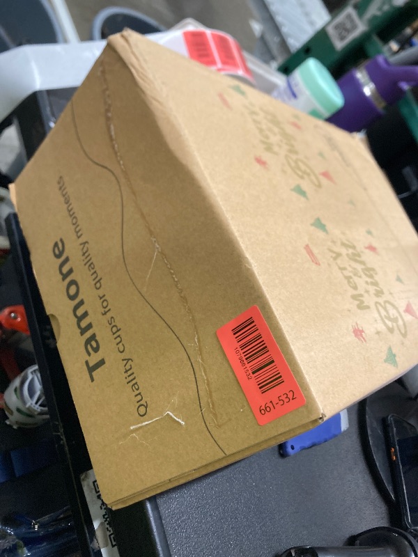 Photo 1 of *Box damaged* Tamone 100 PACK Christmas Cups 16OZ Disposable Coffee Cups with Lids Leak Proof, Green and Red Christmas Tree Design for Cold/Hot Coffee Beverage Chocolate Cocoa for Home Office