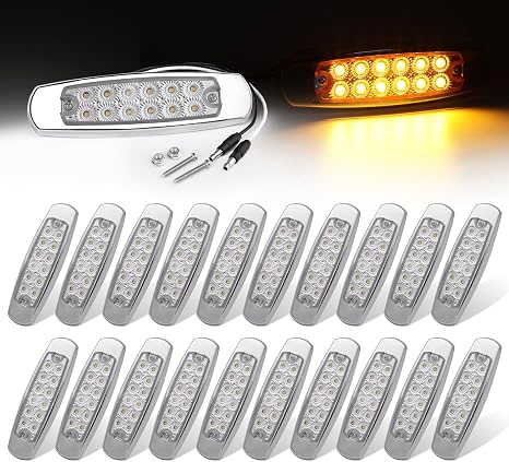 Photo 1 of 20 Pack Clear Lens Amber LED Side Marker Lights with 2-Wire Plug 12LED Waterproof Clearance Fender Lamp for Trailer Truck RV SUV – Surface Mount with Screws 12V DC