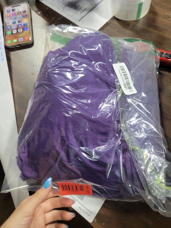 Photo 1 of 1 Pack Purple Table Clothes for 8 Foot Rectangle Tables, One-Piece Wrinkle Resistant Stretch Spandex Table Covers with Skirt for Event Banquet Wedding Birthday Party