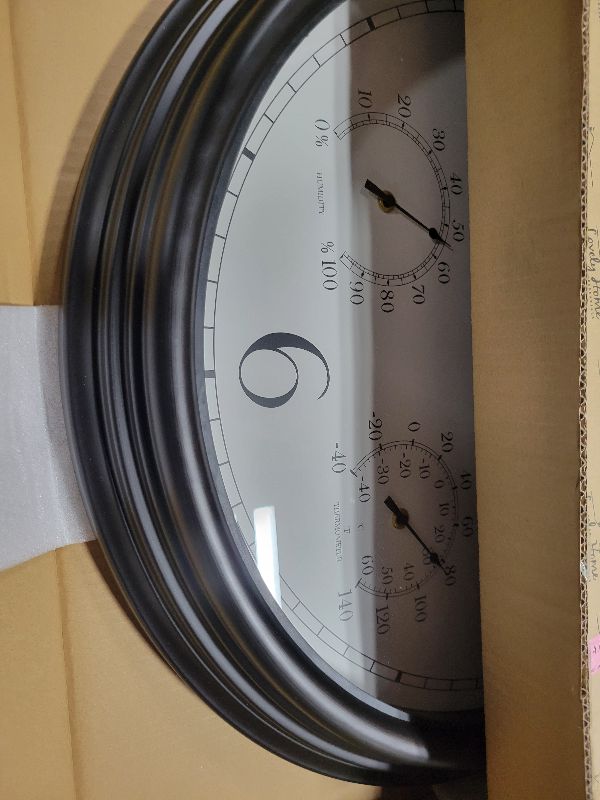 Photo 1 of 24 inch Outdoor Clocks for Patio Large Waterproof with Thermometer - Black Outdoor Wall Clock with Temperature and Humidity Combo - Weatherproof, Accurate & Easy to Read for Pool, Garden & Home Decor