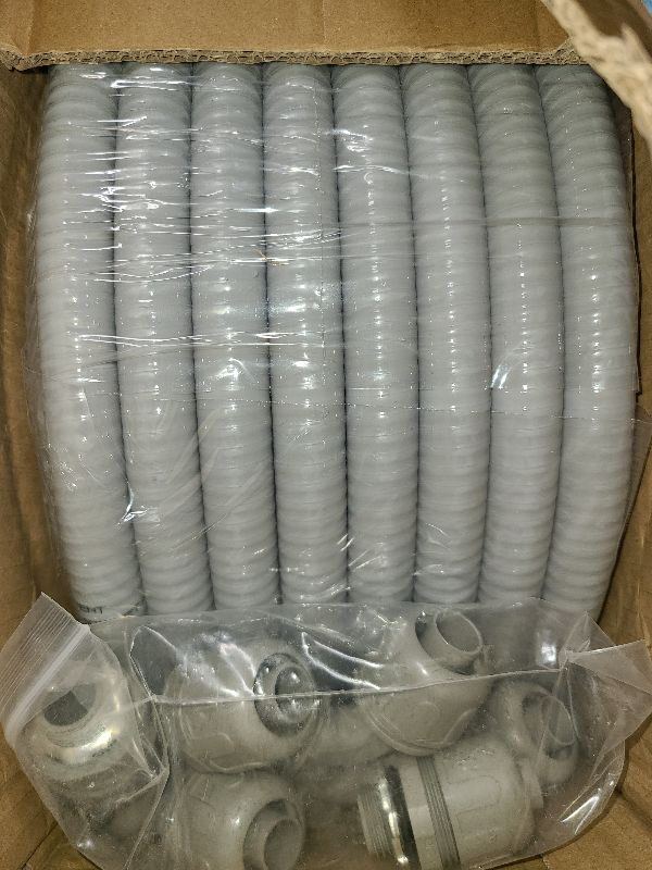 Photo 1 of 100FT Liquid-Tight Conduit and Connector Kit, 1/2 Flexible Non Metallic Electrical Conduit with 5 Straight and 3 Angle Fittings, PVC Conduit