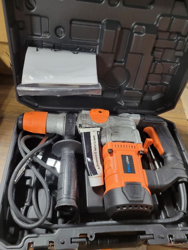 Photo 1 of 1-1/4 Inch SDS-Plus 13 Amp Heavy Duty Rotary Hammer Drill with Safety Clutch 3 Functions, Vibration Control, for Floor Tile Removal, Concrete Breaker, Including Grease, Chisels & Drill Bits