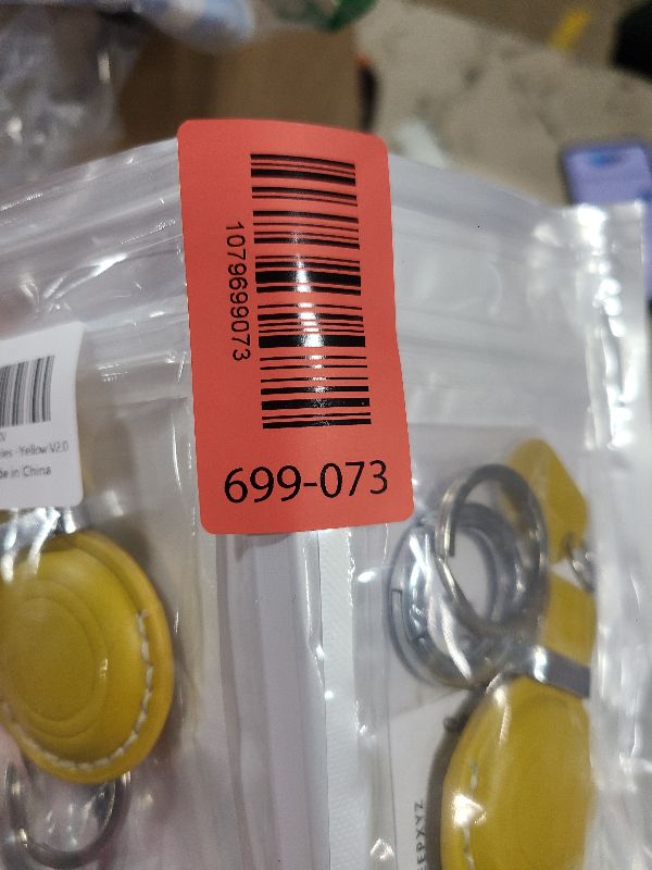 Photo 1 of 2 Pack LQU Genuine Leather Keychain Holder Compatible with Airtag, Secure Air Tag Keychain Holder Case Cover Key Chain Ring Accessories for Air Tag - Yellow V2.0