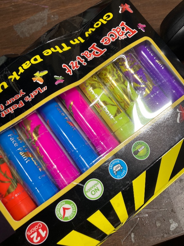 Photo 1 of 12 PCS Glow Face Body Paint, Glow In The Dark Under UV Black Light Sticks Makeup Neon Face Painting Kits for Adult Halloween Festival Accessory Glow Party Supplies1079702681