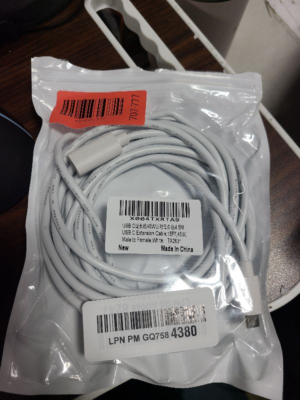 Photo 1 of 15FT Long USBC Extension Cable for Ring Solar Panel and Camera, White Waterproof USB Type-C Male to Female Extender Cord Charger 45W for Ring USBC Solar Panel,Security Camera,Mag-Safe Charger