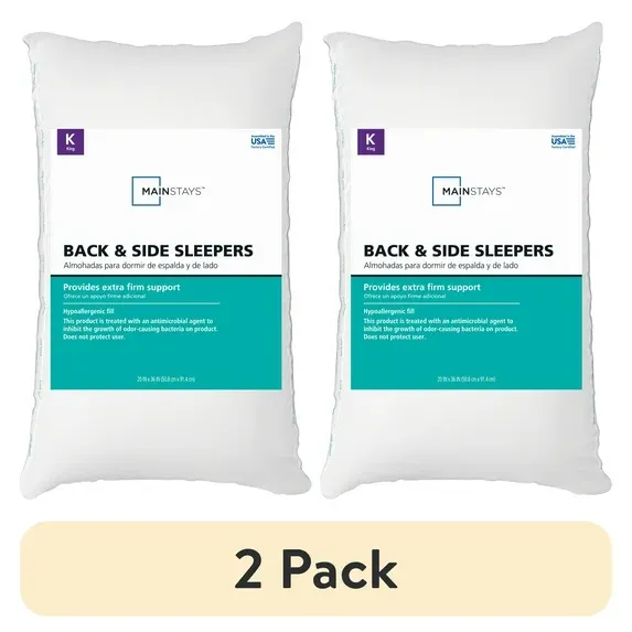 Photo 1 of (2 pack) Mainstays Back & Side Sleeper Bed Pillow, King - Extra Firm Support