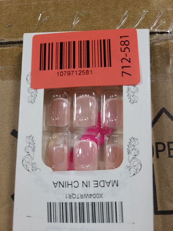 Photo 1 of 24Pcs White French Tips Press on Nails Nude Short Square Glossy Acrylic Solid Color Fake Nails Cute Stick on Fingernails French Press on False Nails Gel Glue on Nail for Women Manicure Daily Wear