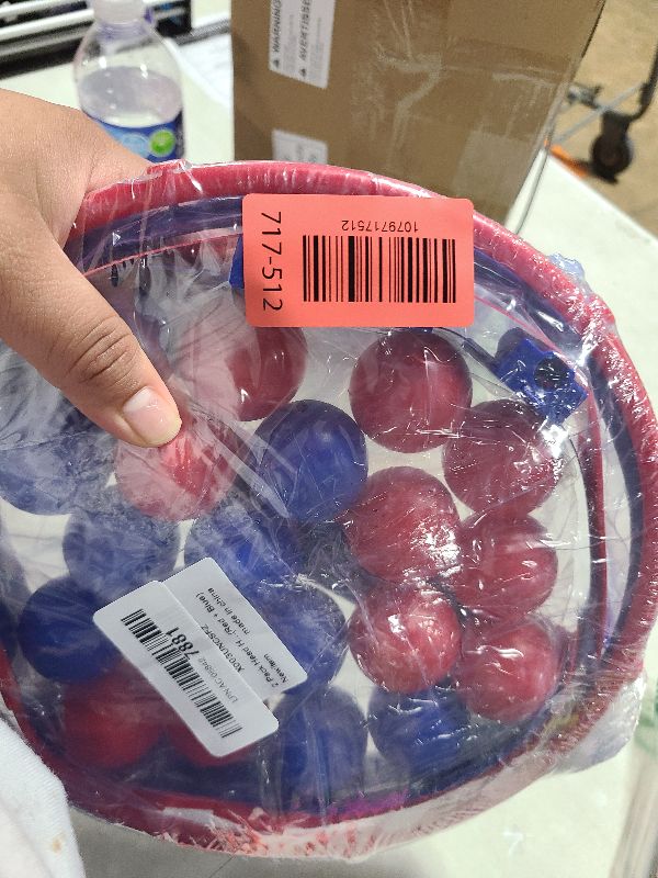 Photo 1 of 2 Pack Head Hoop Basketball Party Game for Kids and Adults Carnival Game Adjustable Basket Net Headband with 20 Balls for Carnival Party Birthday Party Family Indoor Outdoor Game (Red + Blue)