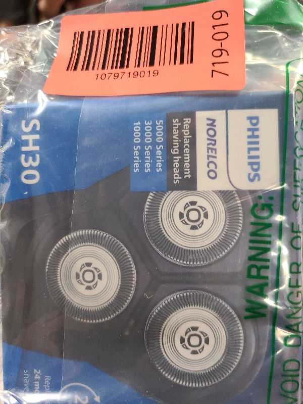 Photo 1 of Philips Norelco SH30/52 Genuine Shaving Heads, Compatible with Philips Shavers Series 1000, 2000, 3000 and 5000, Powerful Performance, Self-Sharpening, 3 Pieces, Model SH30/52